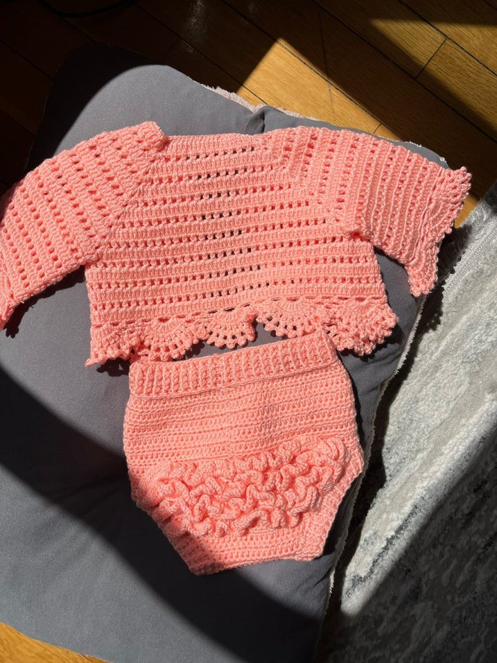 Kız Çocuk Pembe Örgü Hırka ve Külot Takımı - Görsel 3