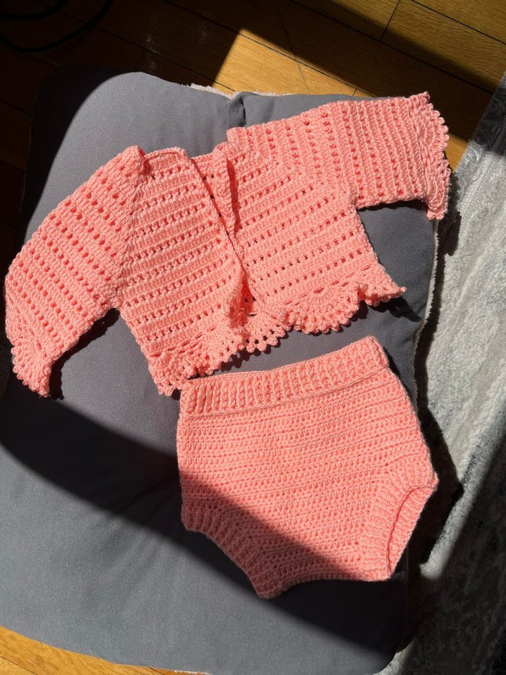 Kız Çocuk Pembe Örgü Hırka ve Külot Takımı - Görsel 2