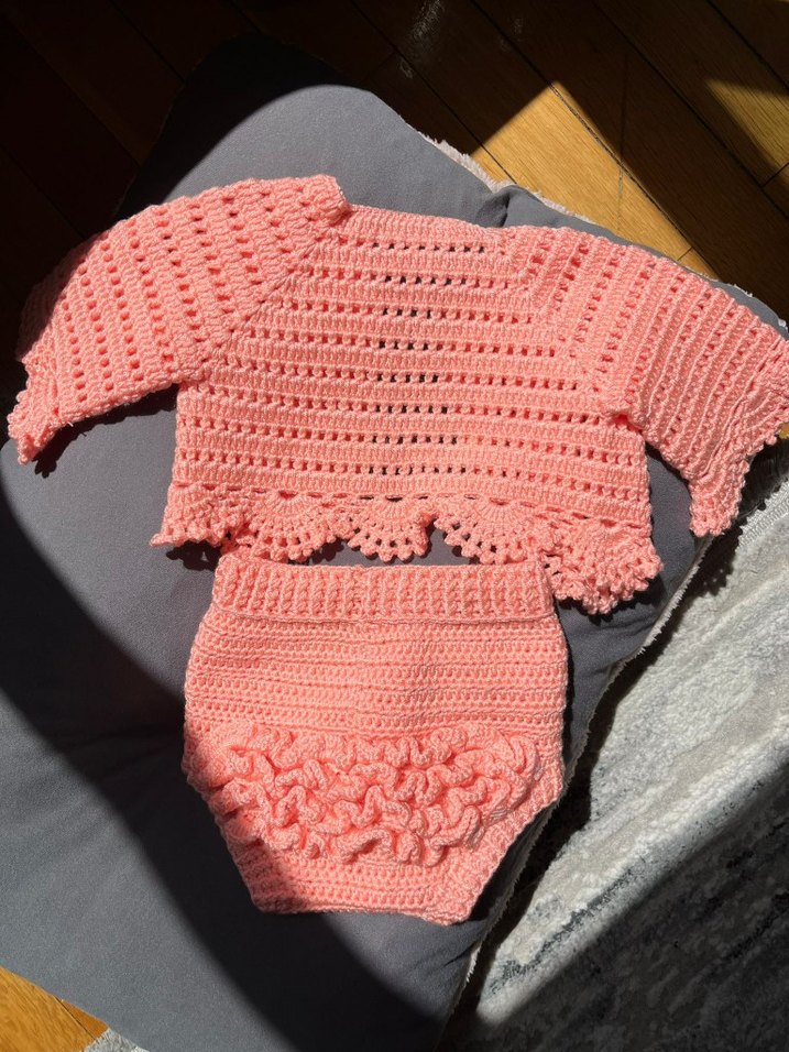 Kız Çocuk Pembe Örgü Hırka ve Külot Takımı - Görsel 5