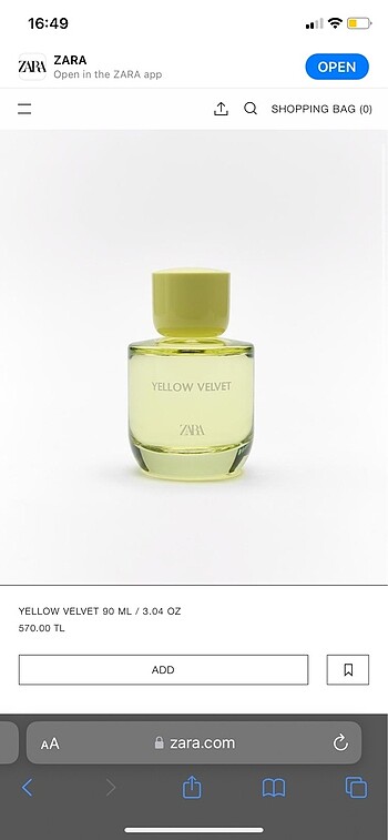 Zara Yellow Velvet 90ml