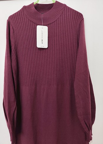 Bordo Uzun Triko Elbise - Görsel 2