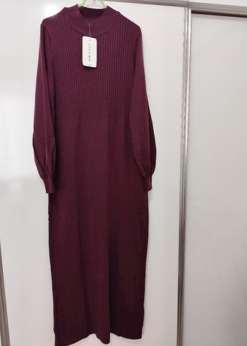 Bordo Uzun Triko Elbise - Görsel 4