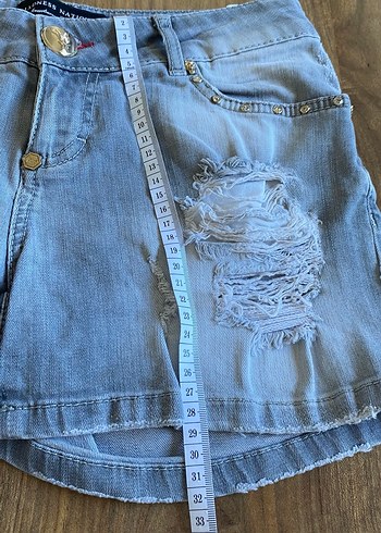 Düğmeli Mavi Mini Kot Şort - Görsel 4