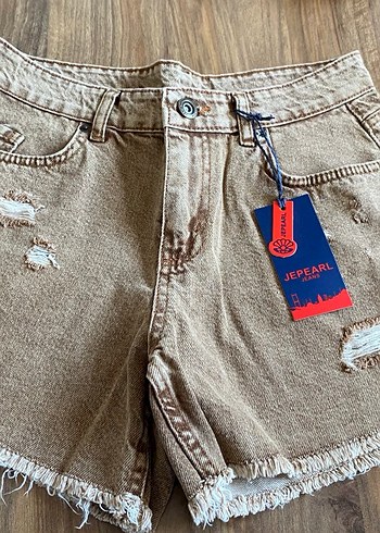 Kadın Kahverengi Kot Şort - Görsel 2