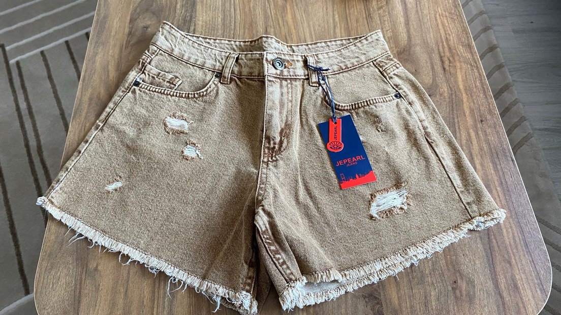 Kadın Kahverengi Kot Şort - Görsel 2