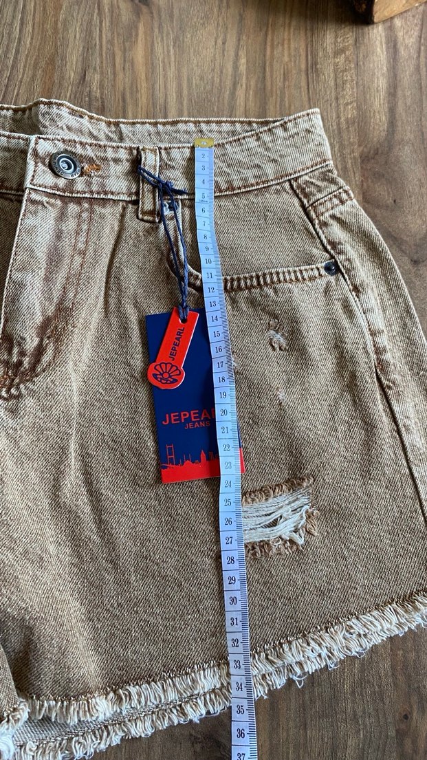 Kadın Kahverengi Kot Şort - Görsel 4