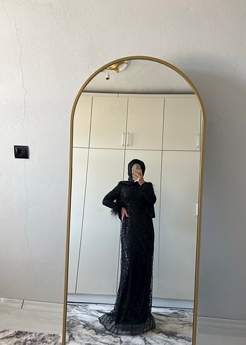 Siyah Uzun Kol Drapeli Gotik Abiye Elbise