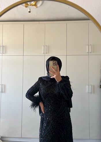m Beden Siyah Uzun Kol Drapeli Gotik Abiye Elbise