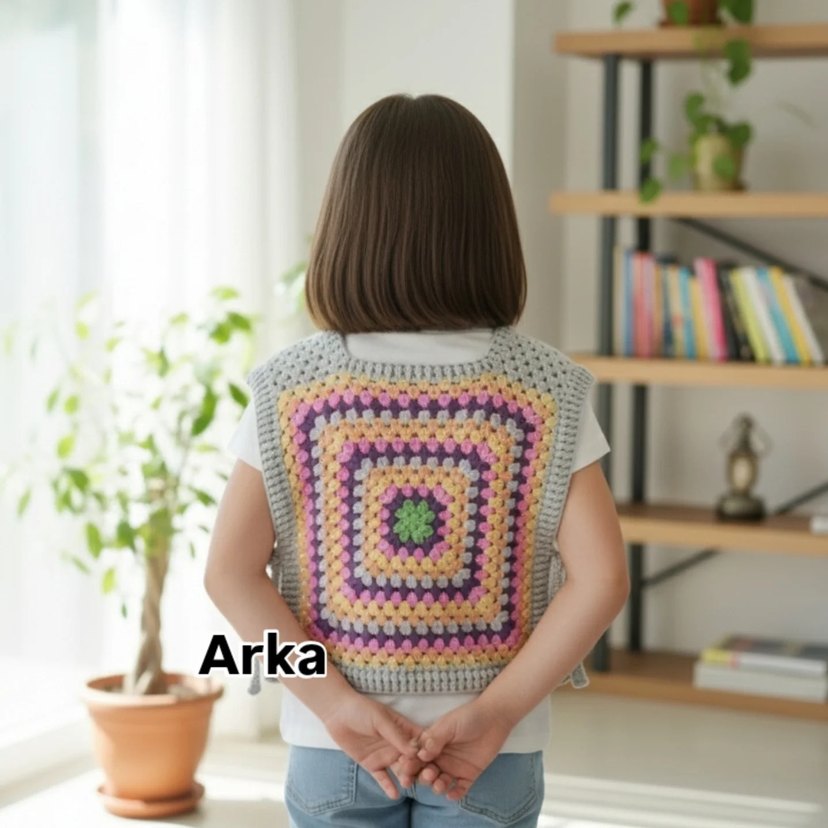 Kız Çocuk Çok Renkli Örgü Bohem Pelerin - Görsel 2