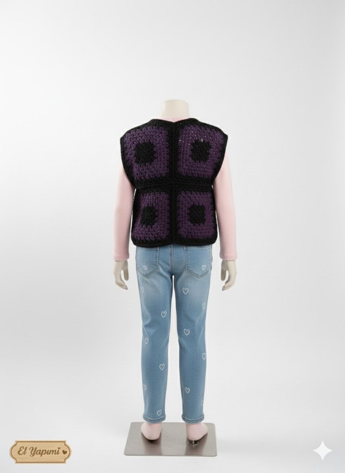 Kız Çocuk Mor Örgü Salaş Yelek - Görsel 2