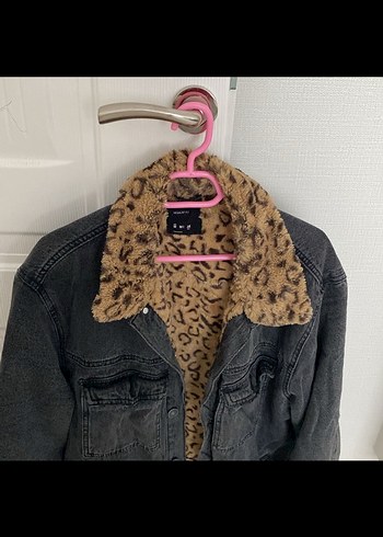 m Beden Leopar Desenli Kürklü Kot Ceket
