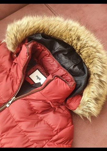 Stradivarius Bordo Kadın Midi Kaban Kürklü Kapüşonlu