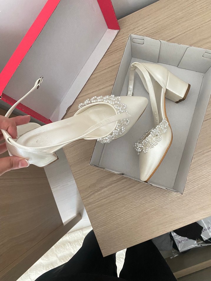 Nikah ayakkabısı İnci Detaylı Ekru Topuklu Ayakkabı — görsel 4/6