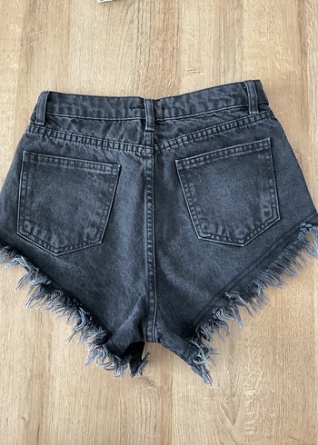 Kadın Gri Mini Kot Şort Bol Kesim - Görsel 3