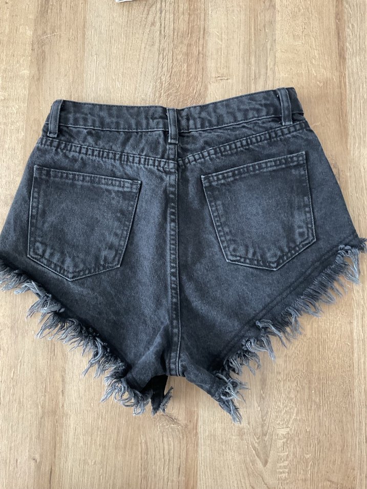 Kadın Gri Mini Kot Şort Bol Kesim - Görsel 3