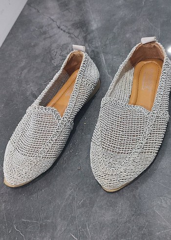 Gri Örgü Kadın Dolgu Topuklu Babet