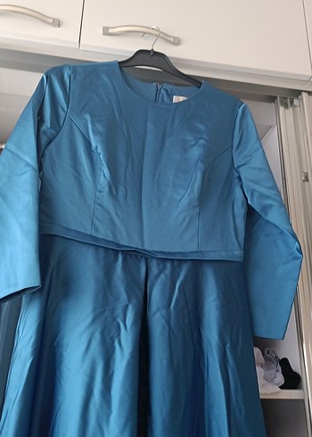 Mavi Drapeli Uzun Kadın Elbise - Görsel 2