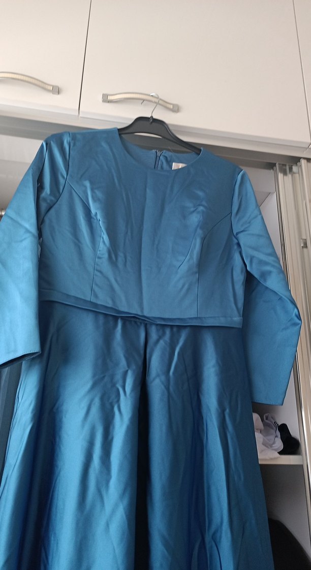 Mavi Drapeli Uzun Kadın Elbise - Görsel 2