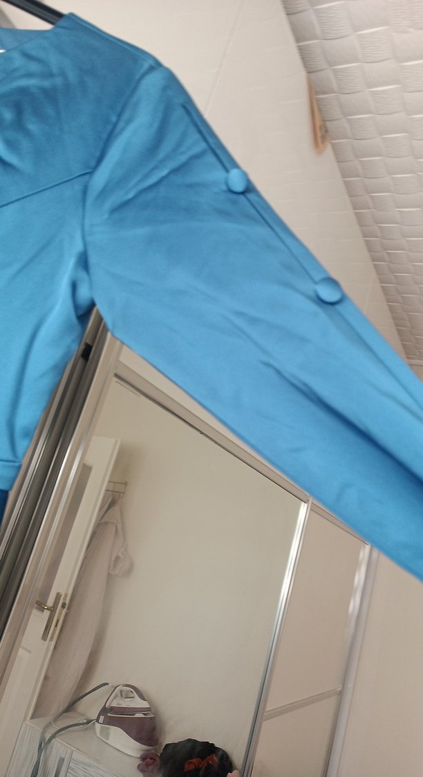 Mavi Drapeli Uzun Kadın Elbise - Görsel 5