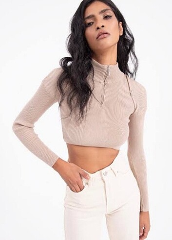 BSL dik yaka triko crop top