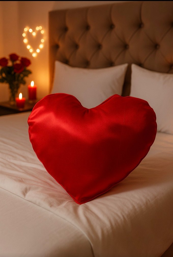 Kırmızı Kalp Romantik Yastık - Görsel 2