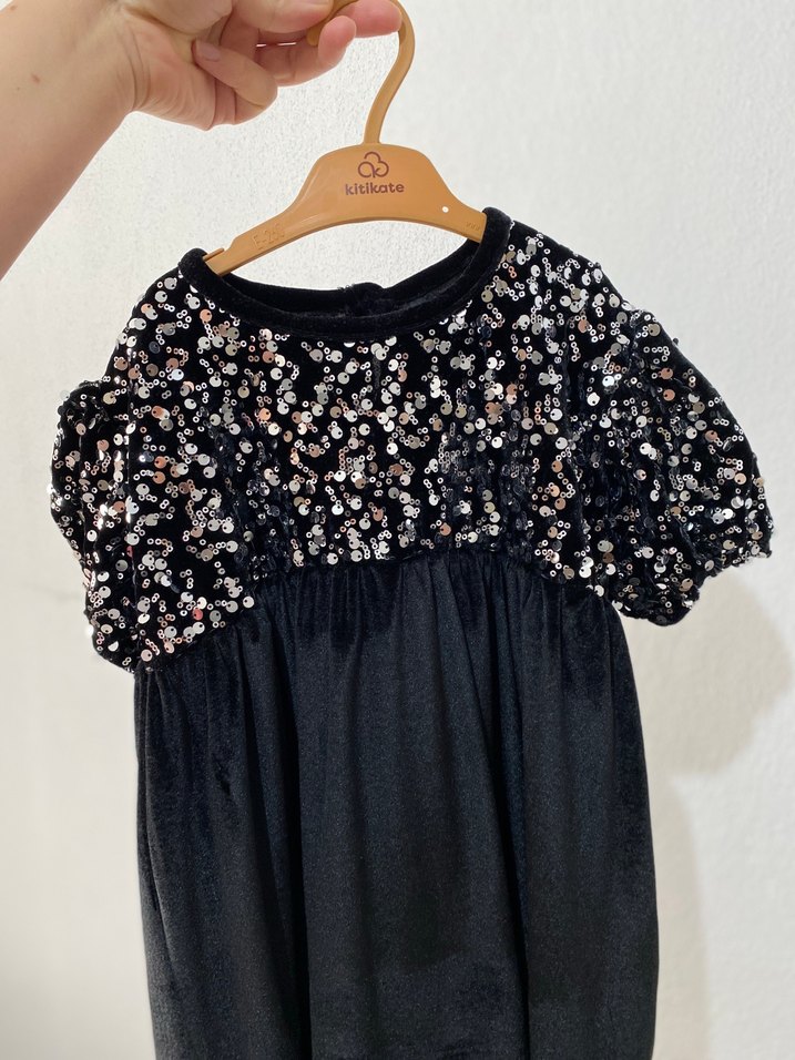 Kız Çocuk Siyah Payetli Salaş Elbise - Görsel 2