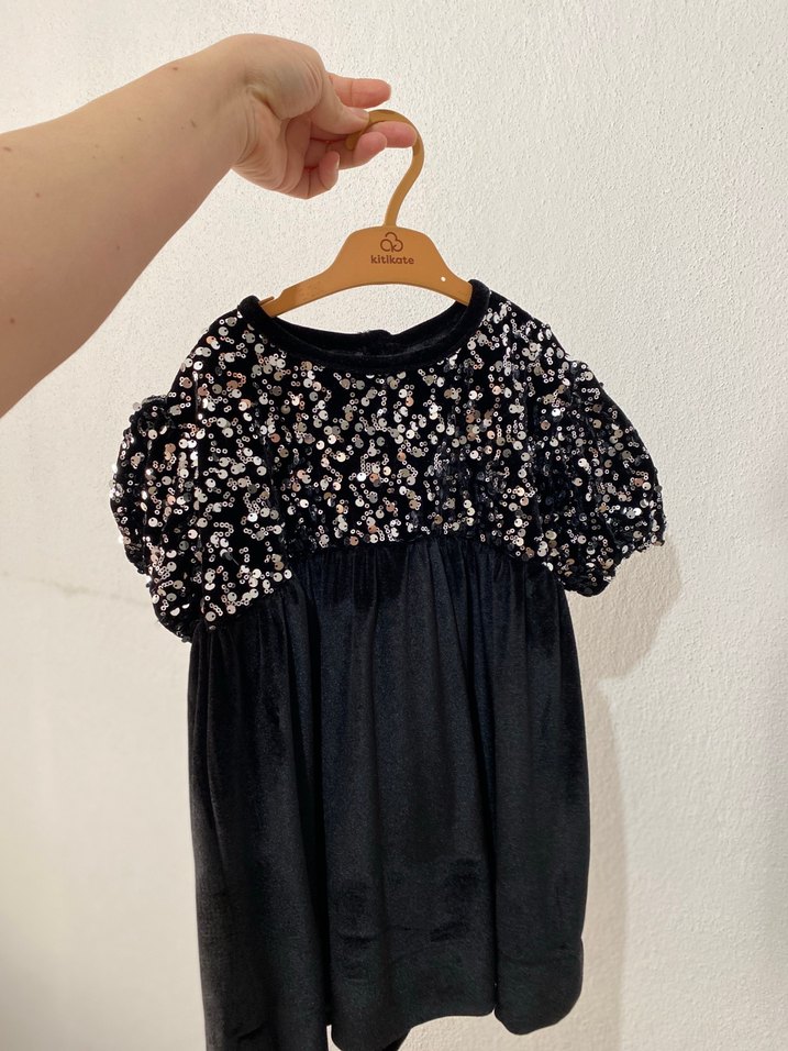 Kız Çocuk Siyah Payetli Salaş Elbise - Görsel 3