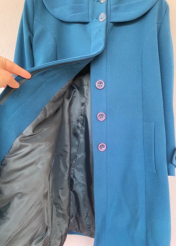 Düğmeli Mavi Kadın Kaban - Görsel 2