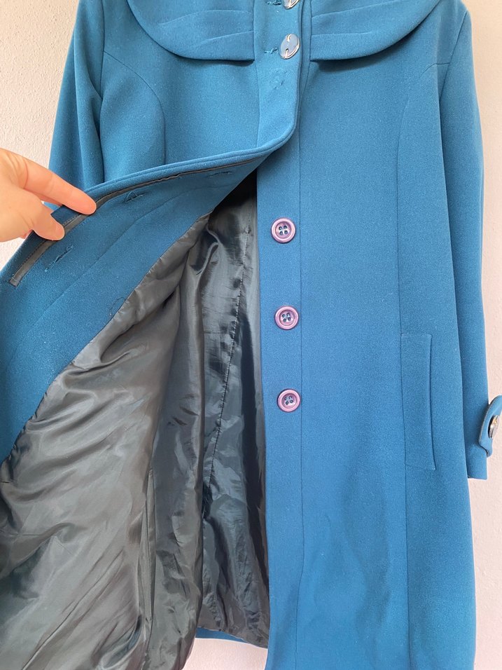 Düğmeli Mavi Kadın Kaban - Görsel 2