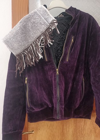 mor VCJ marka kadın kadife mont - Görsel 6