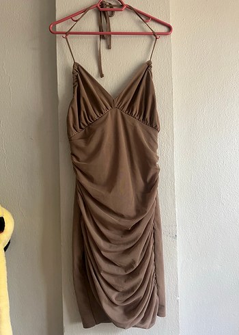 Vizon rengi mini elbise - Görsel 2