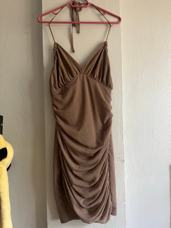 Vizon rengi mini elbise - Görsel 2