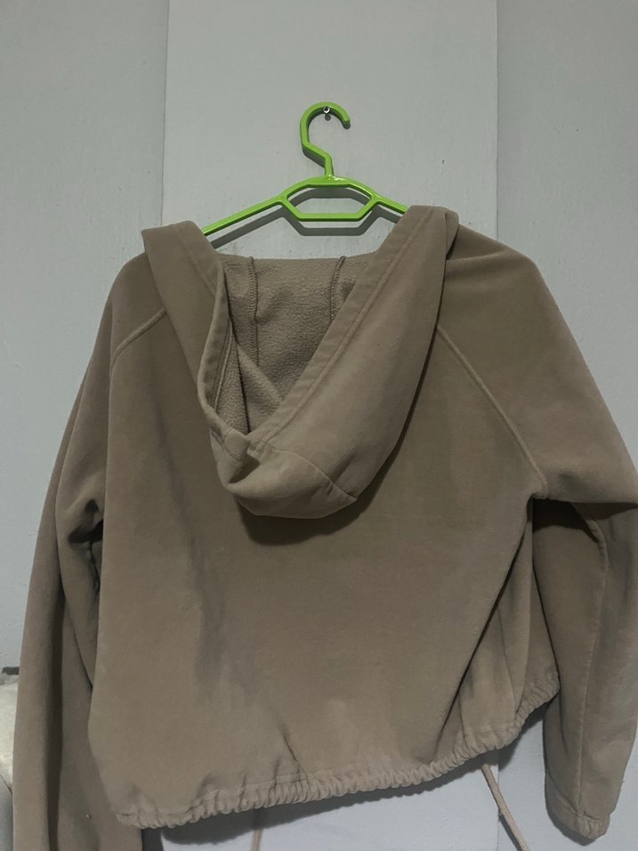 Bej Kapüşonlu Kadın Sweatshirt hırka - Görsel 3