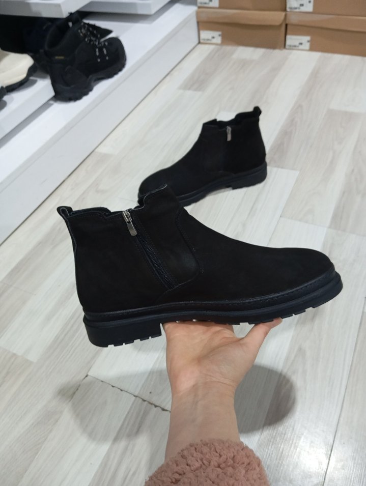 Siyah Hakiki Deri Lüks mürşitSüet Fermuarlı Erkek Bot - Görsel 4