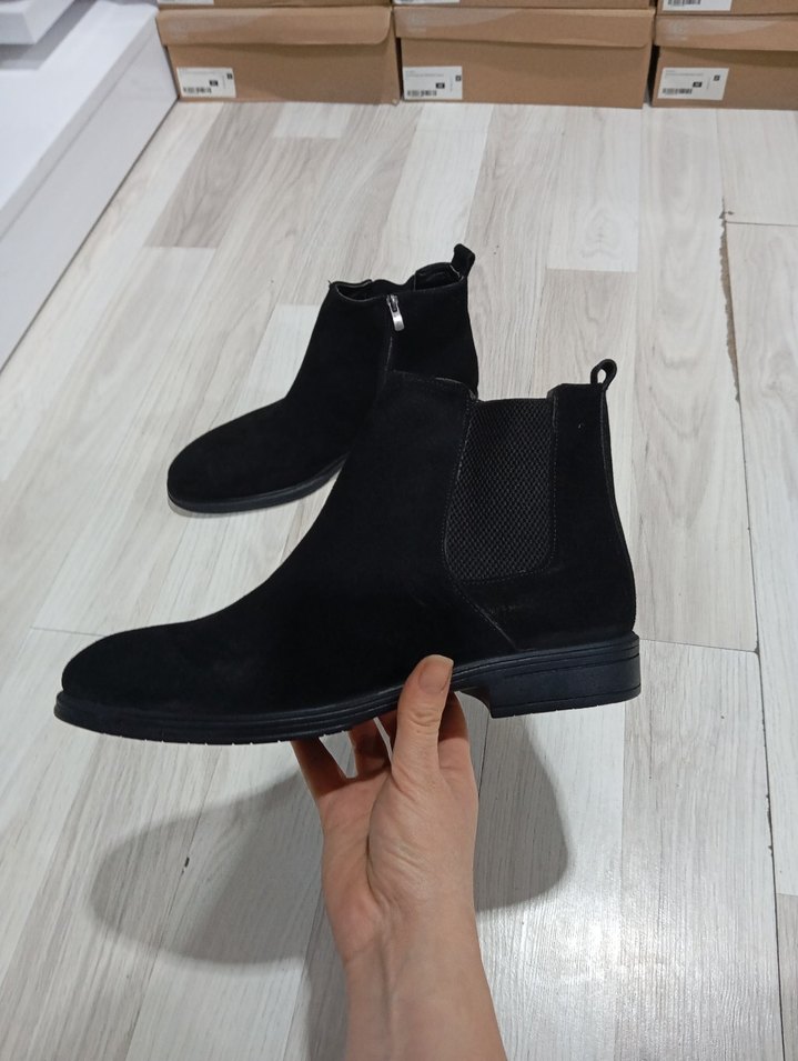 Siyah Hakiki Deri Süet Fermuarlı Erkek Bot - Görsel 5