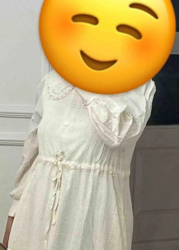 Diğer LOCCO Kadın Bebe Yaka Dantel Detaylı Uzun Beyaz Elbise