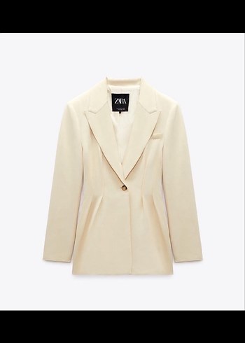 Bej Düğmeli Kadın Keten Blazer Ceket