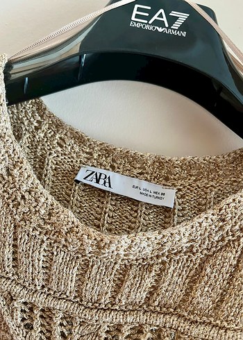 Zara Gold Nakışlı Kolsuz Triko Süveter - Görsel 4