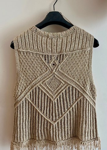 Zara Gold Nakışlı Kolsuz Triko Süveter - Görsel 2