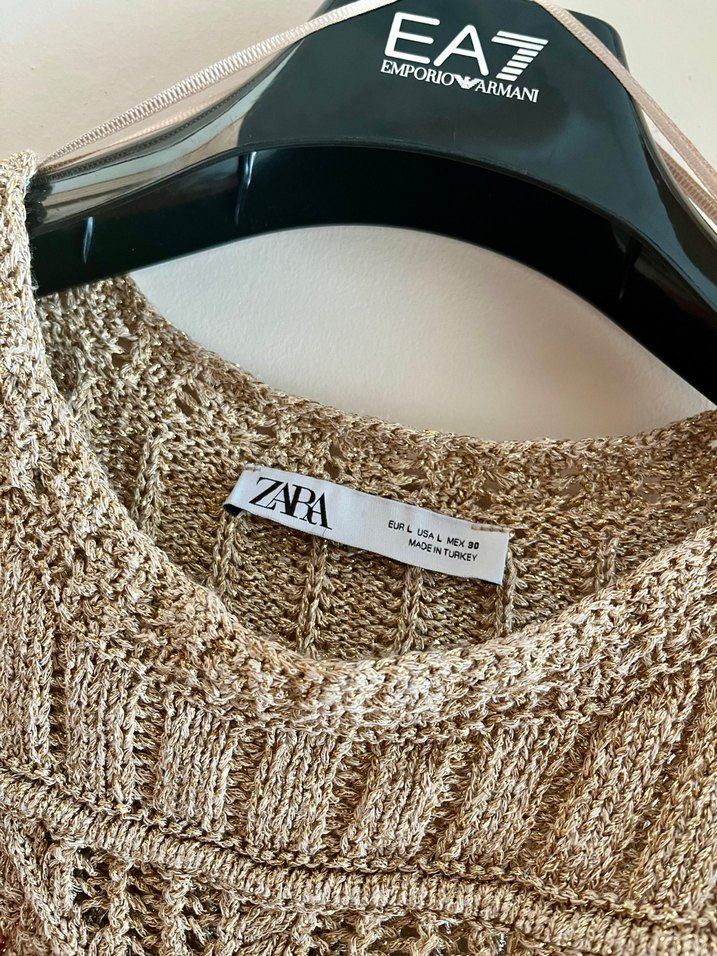 Zara Gold Nakışlı Kolsuz Triko Süveter - Görsel 4