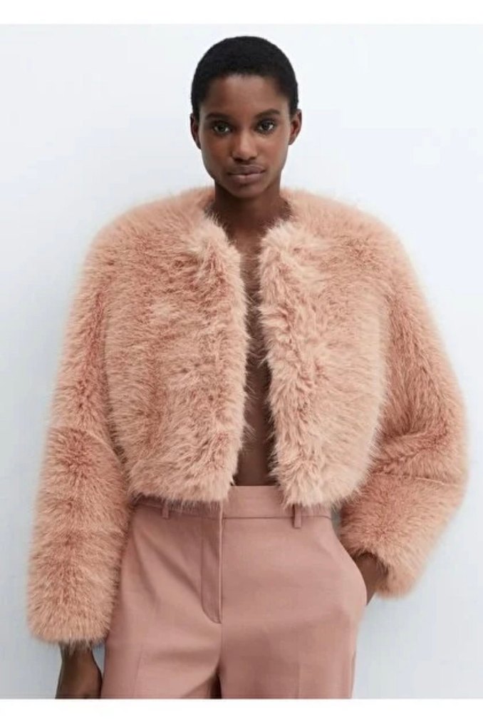 Mango Pembe Crop Peluş Kürk - Görsel 5