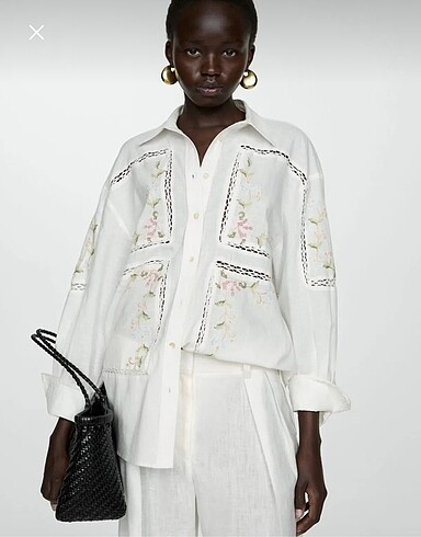 Mango İşleme Detaylı Oversize Gömlek