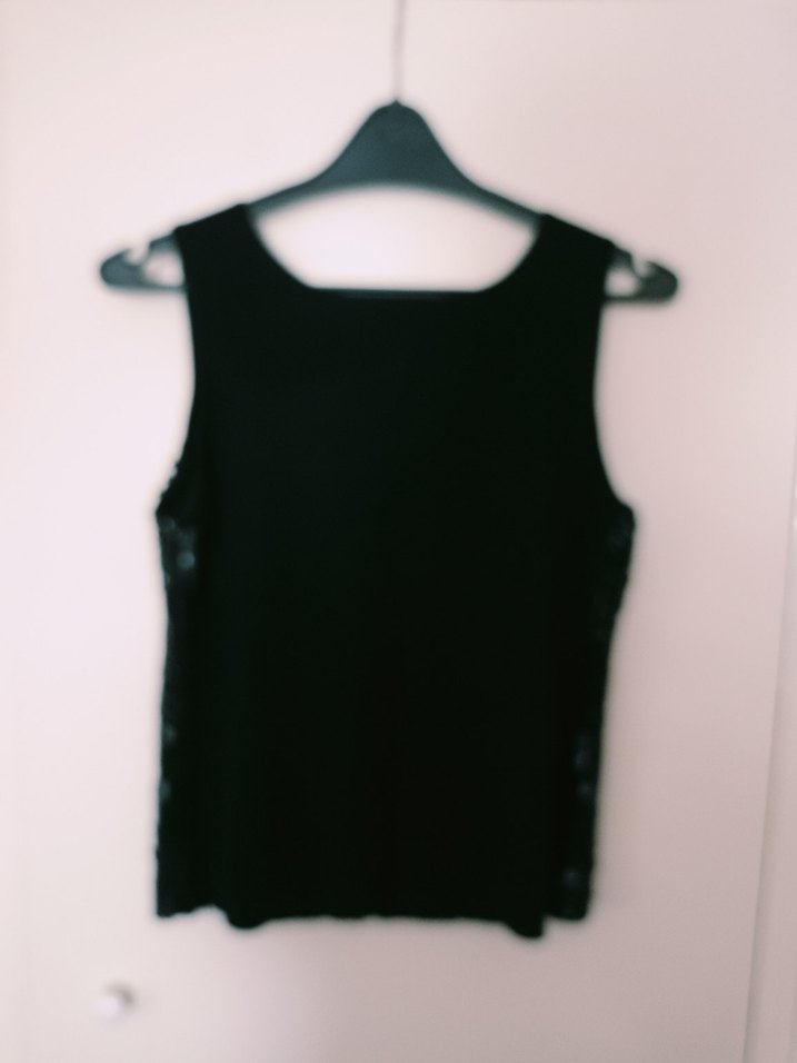 Parlak Siyah Payetli Kolsuz Mini bluz - Görsel 2