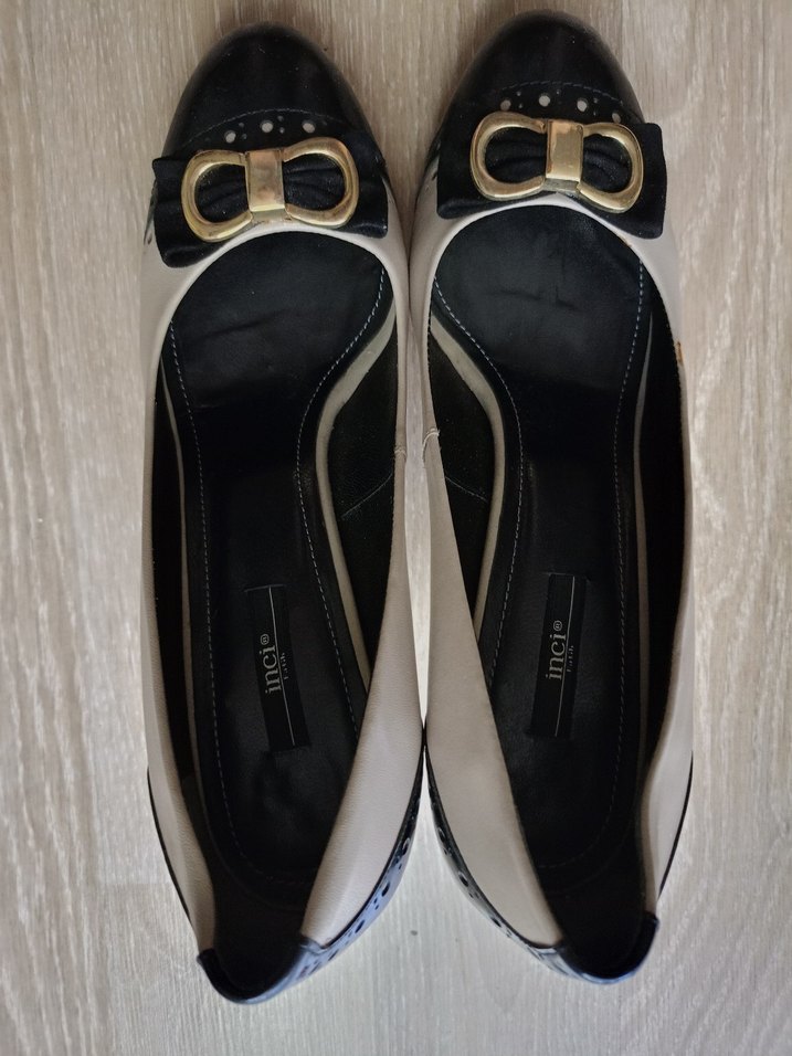 Bej Siyah Tokalı Kadın Topuklu Klasik Ayakkabı - Görsel 3