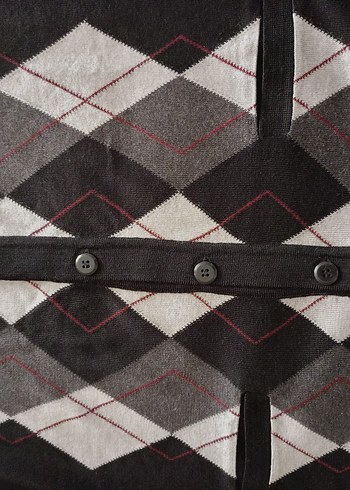 Düğmeli siyah, füme, gri, bordo baklava desenli erkek süveter - Görsel 2