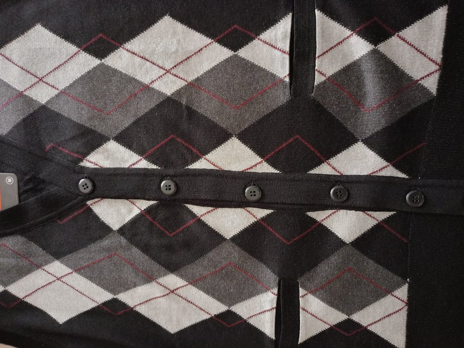 Düğmeli siyah, füme, gri, bordo baklava desenli erkek süveter - Görsel 2