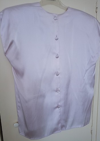 Lila Saten özel dikim sıttan düğmeli kolsuz bluz - Görsel 2