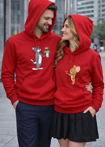 Kırmızı Snoopy Baskılı Kapüşonlu Sweatshirt - Görsel 12