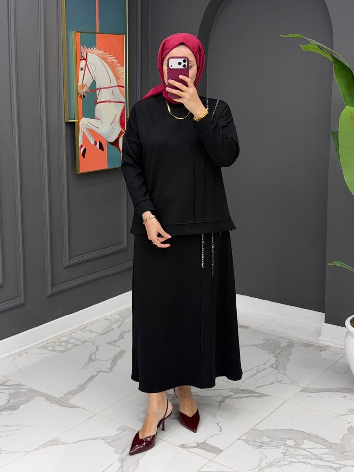 Lacivert Uzun Kollu Kadın Takım - Görsel 2