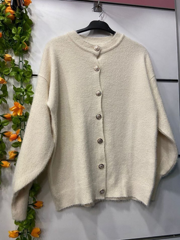 Düğmeli Gri Kadın Triko Hırka - Görsel 2